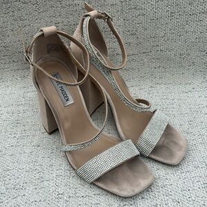 Steve Madden 3 inch nude with silver rhinestone high heels size 8.5